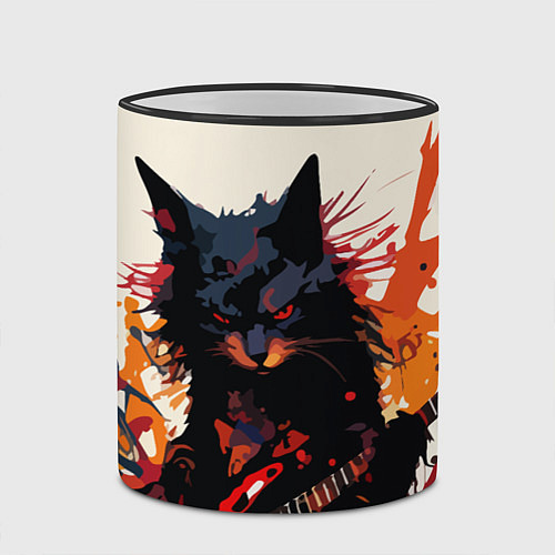 Кружка цветная Black rocker cat on a light background - C-Cats co / 3D-Черный кант – фото 2