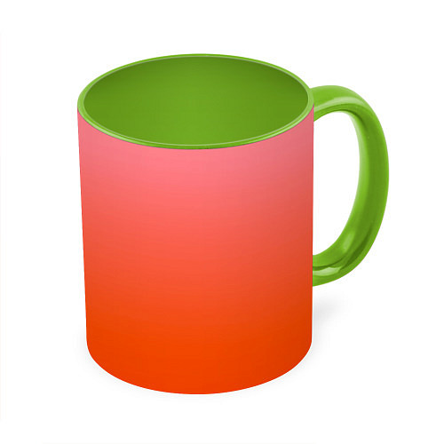 Кружка цветная Оранжево-розовый градиент / 3D-Белый + светло-зеленый – фото 1