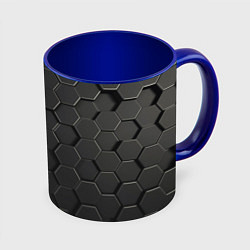 Кружка 3D Abstraction hexagon grey, цвет: 3D-белый + синий