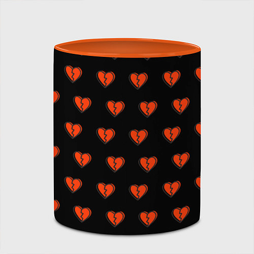 Кружка цветная Разбитые сердца на черном фоне / 3D-Белый + оранжевый – фото 2