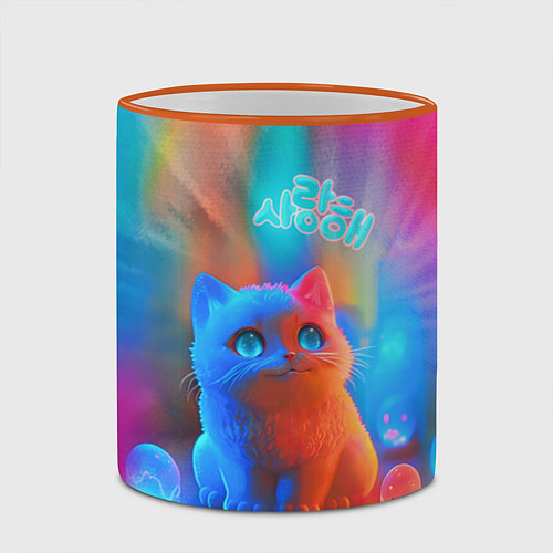 Кружка цветная Милый котенок - тай-дай / 3D-Оранжевый кант – фото 2