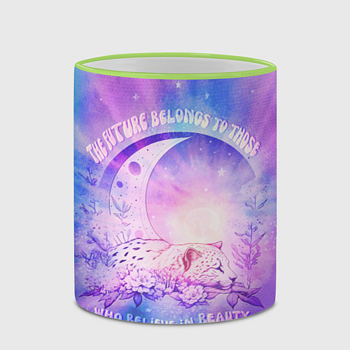 Кружка цветная Месяц и леопард: верь в мечту - тай-дай / 3D-Светло-зеленый кант – фото 2