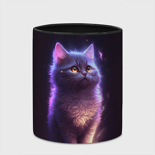Кружка цветная Неоновый котик и луна / 3D-Белый + черный – фото 2