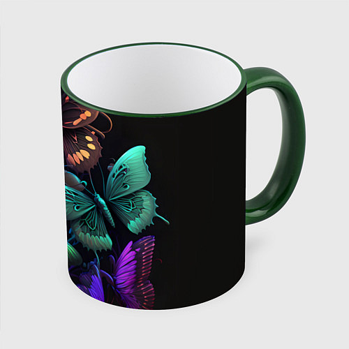 Кружка цветная Разные неоновые бабочки / 3D-Зеленый кант – фото 1