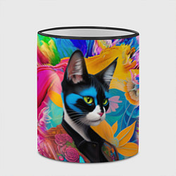Кружка 3D Кот модник - нейросеть, цвет: 3D-черный кант — фото 2