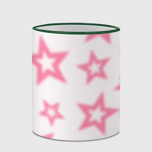 Кружка цветная Pink and white stars / 3D-Зеленый кант – фото 2