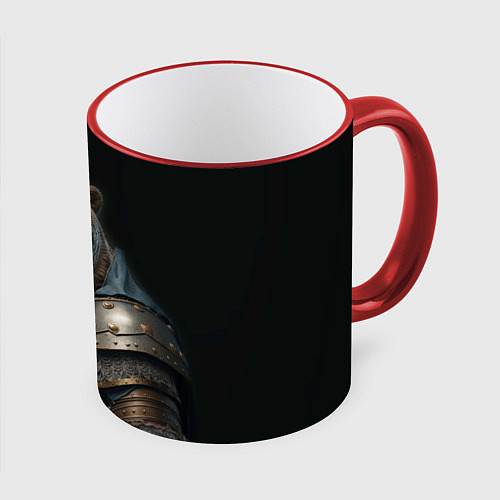 Кружка цветная Медведь в доспехах / 3D-Красный кант – фото 1