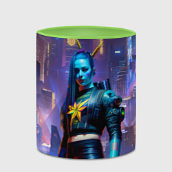 Кружка 3D Cyberpunk - brave girl - neural network, цвет: 3D-белый + светло-зеленый — фото 2