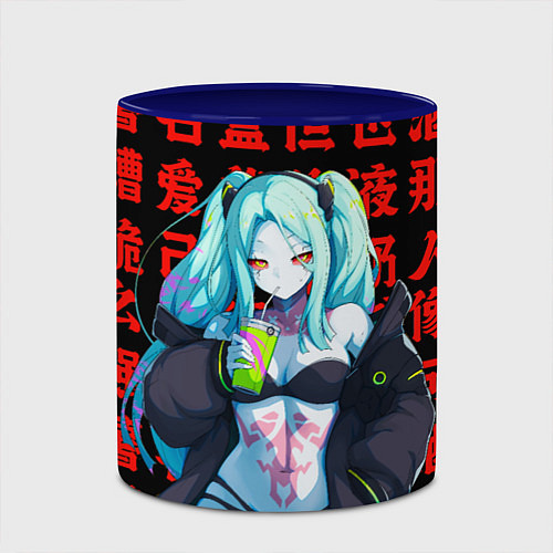 Кружка цветная Ребекка на красных иероглифах / 3D-Белый + синий – фото 2