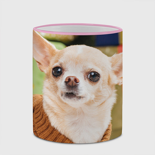 Кружка цветная Праздничный чихуахуа / 3D-Розовый кант – фото 2