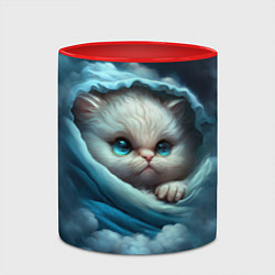 Кружка 3D Котик в одеяльце в облаках, цвет: 3D-белый + красный — фото 2