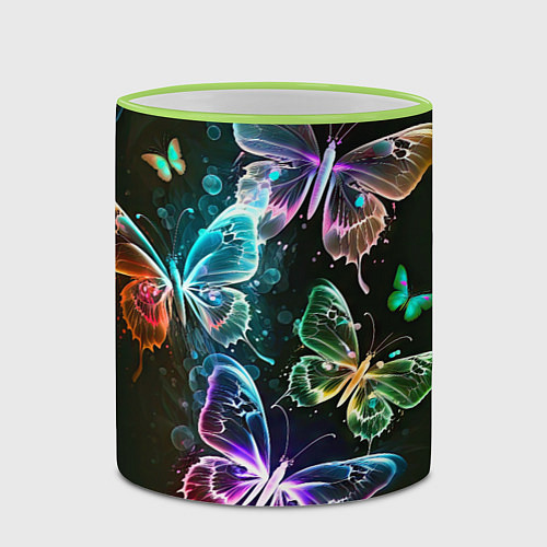 Кружка цветная Неоновые дикие бабочки / 3D-Светло-зеленый кант – фото 2