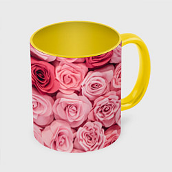 Кружка 3D Чайная пыльная роза - нежно розовый цветок, цвет: 3D-белый + желтый