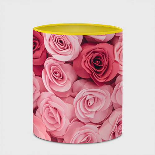 Кружка цветная Чайная пыльная роза - нежно розовый цветок / 3D-Белый + желтый – фото 2