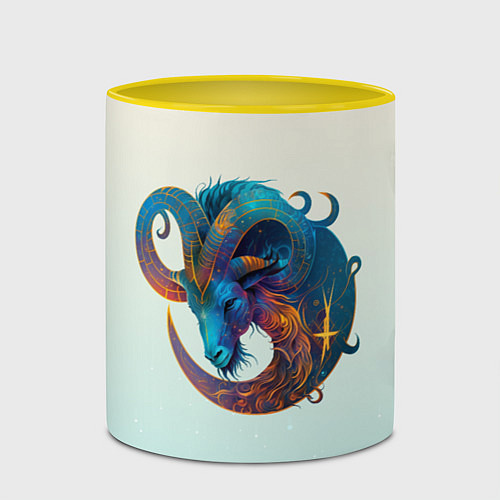 Кружка цветная Козерог на приятном светлом фоне / 3D-Белый + желтый – фото 2