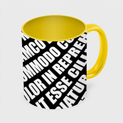 Кружка 3D Крупный рубленый текст Lorem Ipsum каллиграфия на, цвет: 3D-белый + желтый