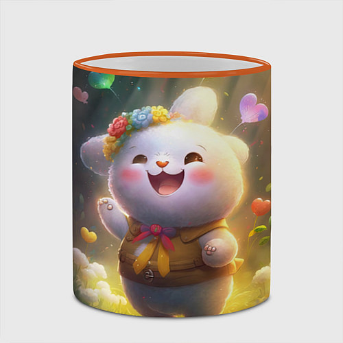 Кружка цветная Счастливый мультяшный заяц / 3D-Оранжевый кант – фото 2