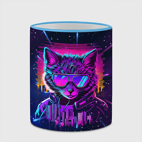 Кружка цветная Котик в неоне / 3D-Небесно-голубой кант – фото 2