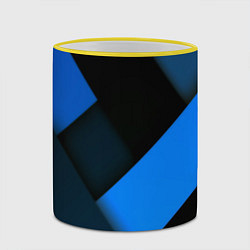 Кружка 3D Геометрия синие полосы, цвет: 3D-желтый кант — фото 2