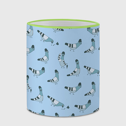 Кружка цветная Голубь в шляпе и с зонтиком: паттерн - голубой / 3D-Светло-зеленый кант – фото 2