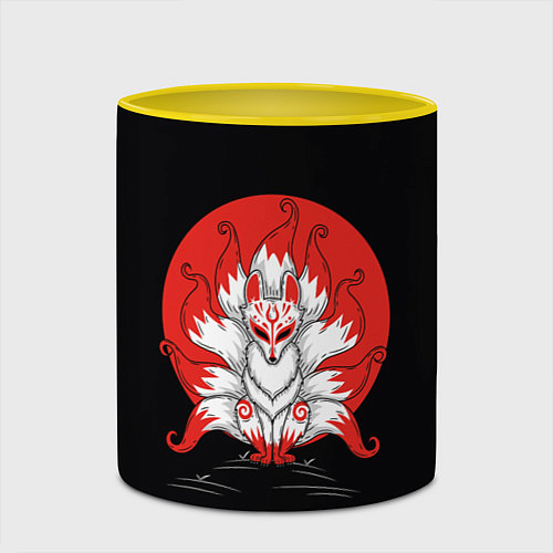 Кружка цветная Иллюстрация кицунэ / 3D-Белый + желтый – фото 2