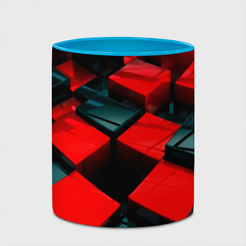 Кружка цветная Кубы геометрии красный и чёрный / 3D-Белый + небесно-голубой – фото 2