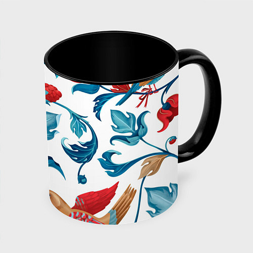 Кружка цветная Узоры и птицы / 3D-Белый + черный – фото 1