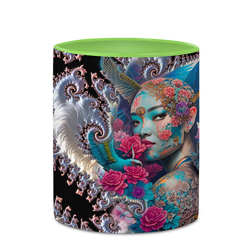 Кружка цветная Japanese beauty - irezumi / 3D-Белый + светло-зеленый – фото 2