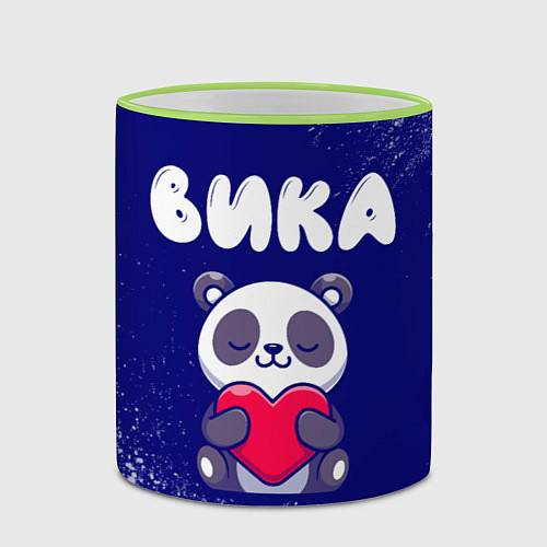 Кружка цветная Вика панда с сердечком / 3D-Светло-зеленый кант – фото 2