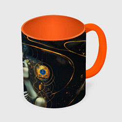 Кружка 3D Gustav Klimt Cyberpunk, цвет: 3D-белый + оранжевый