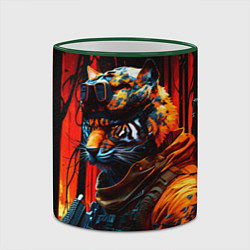 Кружка 3D Огненный тигр воин спецназа, цвет: 3D-зеленый кант — фото 2