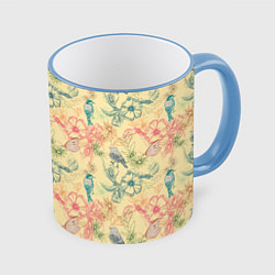 Кружка 3D Птицы и цветы, цвет: 3D-небесно-голубой кант