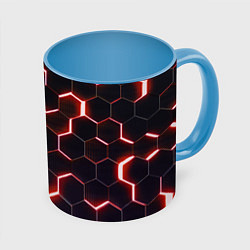 Кружка 3D Неоновые соты в стиле киберпанка, цвет: 3D-белый + небесно-голубой
