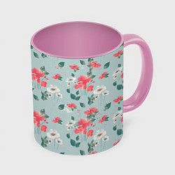 Кружка 3D Паттерн с красными и белыми цветами, цвет: 3D-белый + розовый