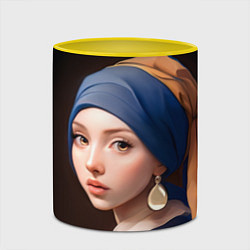 Кружка 3D Девушка с жемчужной сережкой - современный вариант, цвет: 3D-белый + желтый — фото 2