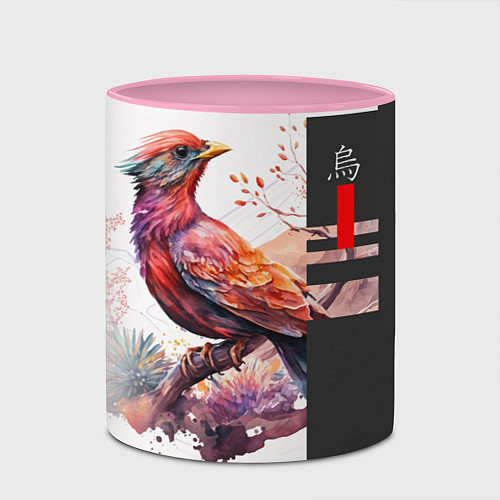 Кружка цветная Птичка на ветке / 3D-Белый + розовый – фото 2