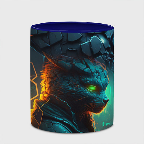 Кружка цветная Кот из разломленных неоновых плит / 3D-Белый + синий – фото 2