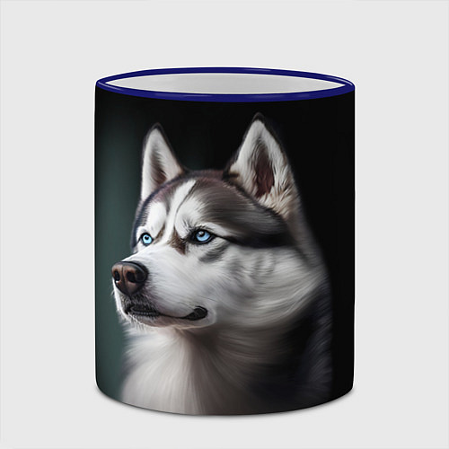 Кружка цветная Собака Хаски с голубыми глазами / 3D-Синий кант – фото 2