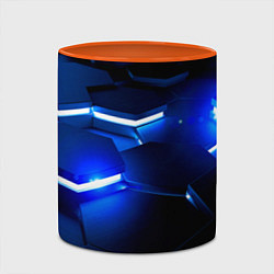 Кружка 3D Металлические соты с синей подсветкой, цвет: 3D-белый + оранжевый — фото 2