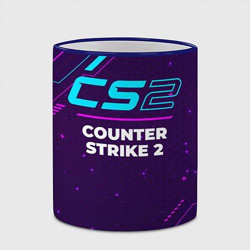 Кружка цветная Символ Counter Strike 2 в неоновых цветах на темно / 3D-Синий кант – фото 2