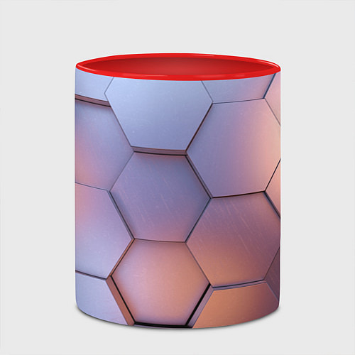 Кружка цветная Металлические шестиугольники / 3D-Белый + красный – фото 2