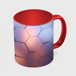 Кружка 3D Металлические шестиугольники, цвет: 3D-белый + красный