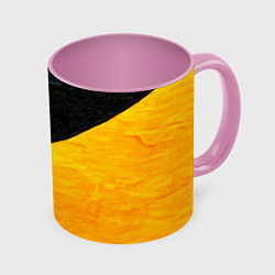 Кружка 3D Черно-желтые масляные краски, цвет: 3D-белый + розовый