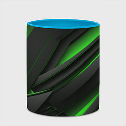 Кружка 3D Черно-зеленые объемные полосы, цвет: 3D-белый + небесно-голубой — фото 2