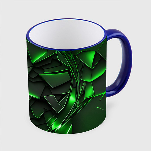 Кружка цветная Зеленые объемные осколки / 3D-Синий кант – фото 1
