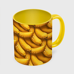 Кружка 3D Сочная текстура из бананов, цвет: 3D-белый + желтый