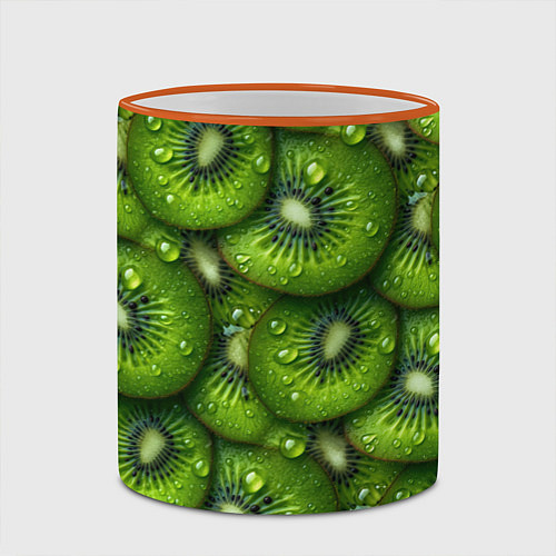 Кружка цветная Сочная текстура из киви / 3D-Оранжевый кант – фото 2