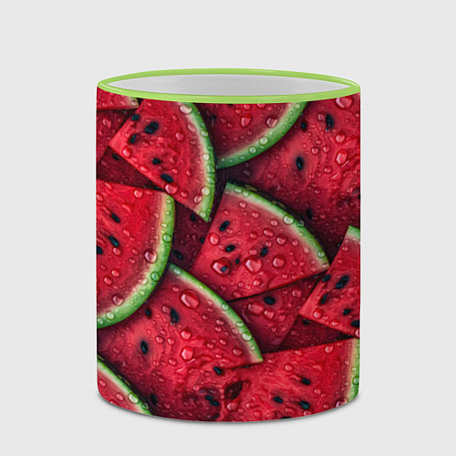 Кружка цветная Сочная текстура из долек арбуза / 3D-Светло-зеленый кант – фото 2