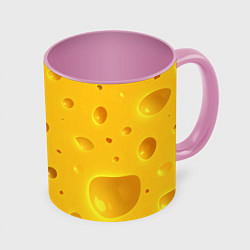 Кружка 3D Сырная текстура, цвет: 3D-белый + розовый
