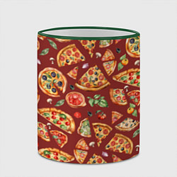 Кружка 3D Кусочки пиццы ассорти - акварельный паттерн, цвет: 3D-зеленый кант — фото 2